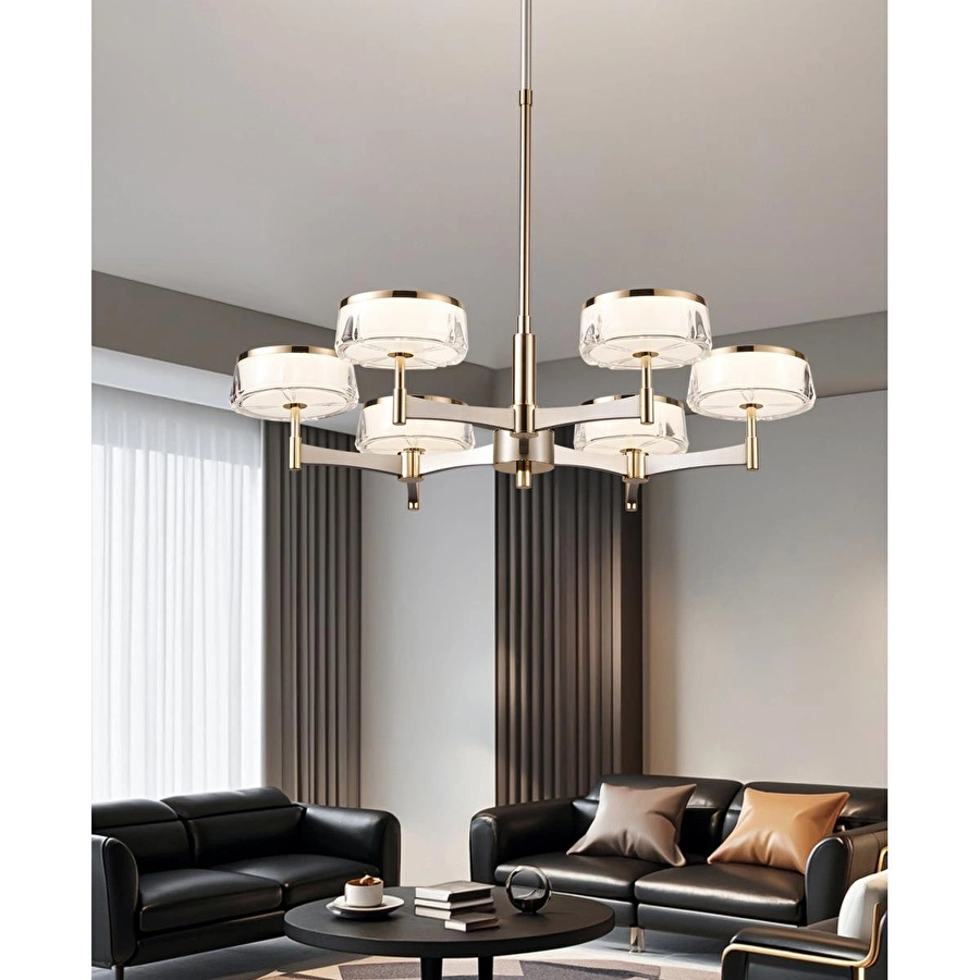 Apliqa Grayson Krom 6'lı 72 Watt Yuvarlak 3 Renkli Led Salon Avize