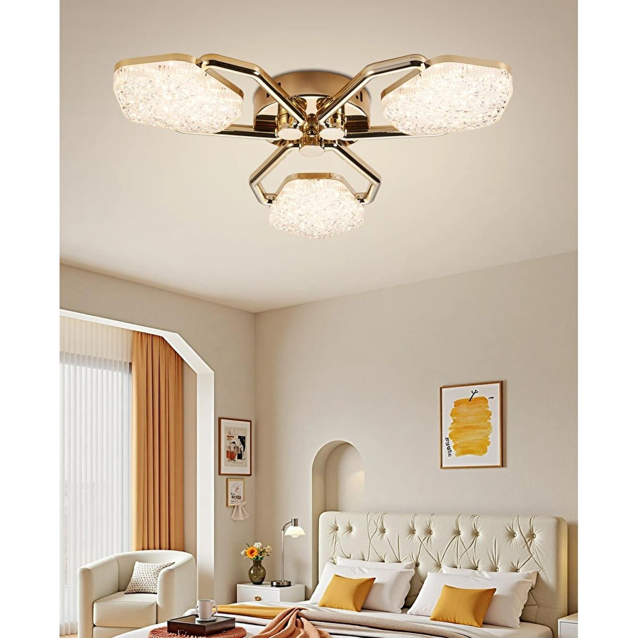 Apliqa Matiz 3'lü Gold 48 Watt Plafonyer 3 Renkli Led Avize