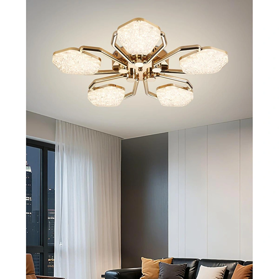 Apliqa Matiz 5'li Gold 80 Watt Plafonyer 3 Renkli Led Avize