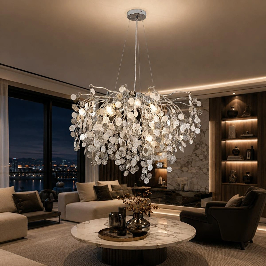 Apliqa Masal 60'lık Yuvarlak Krom Kristal Taşlı Modern, Oturma Odası, Salon Avize
