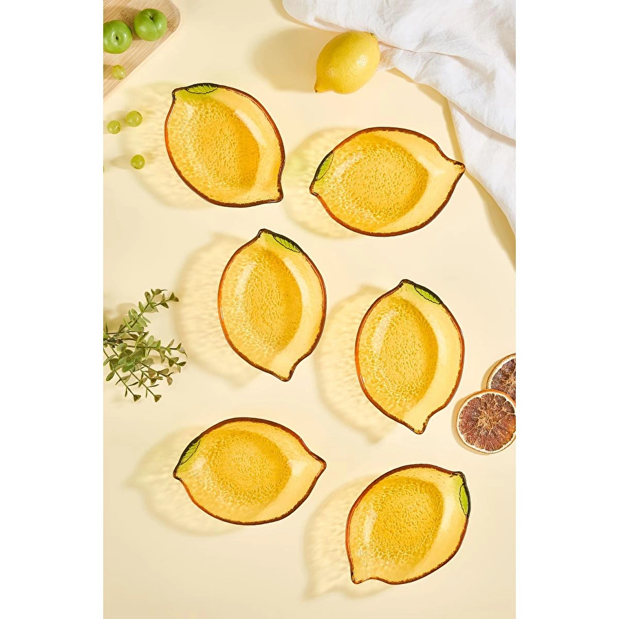 Lora Bianca Citrus 6'lı Limon Formlu Cam Mini Çerez/meyve/meze Kasesi Seti