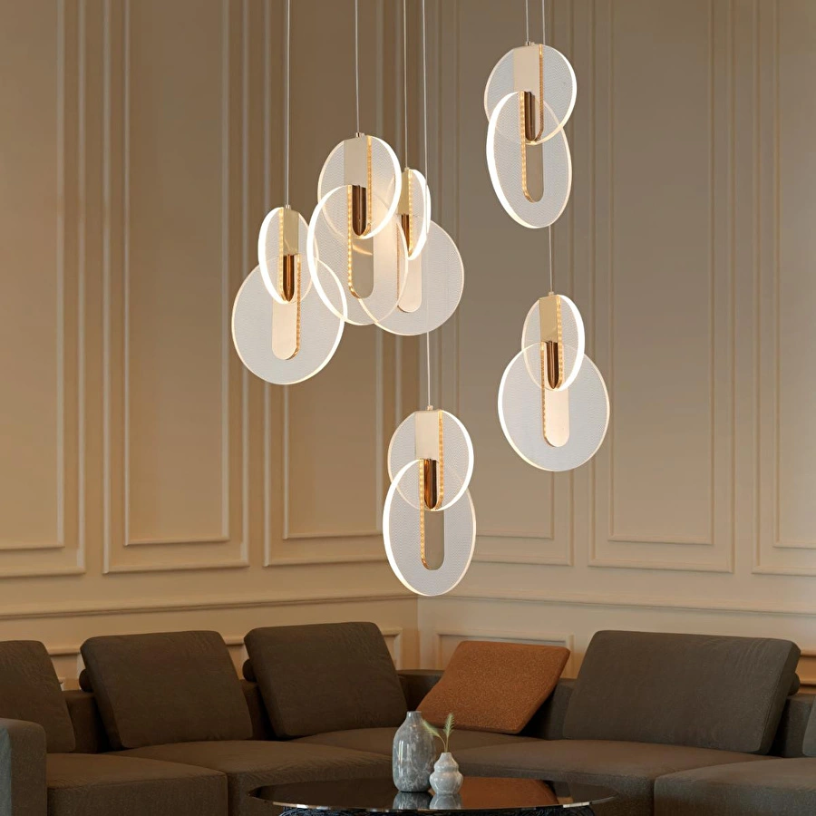 Apliqa Mirabella 6 Lı Yuvarlak 128 Watt 3 Renkli Ledli Modern Tasarım Oturma Odası Salon Sarkıt Avize