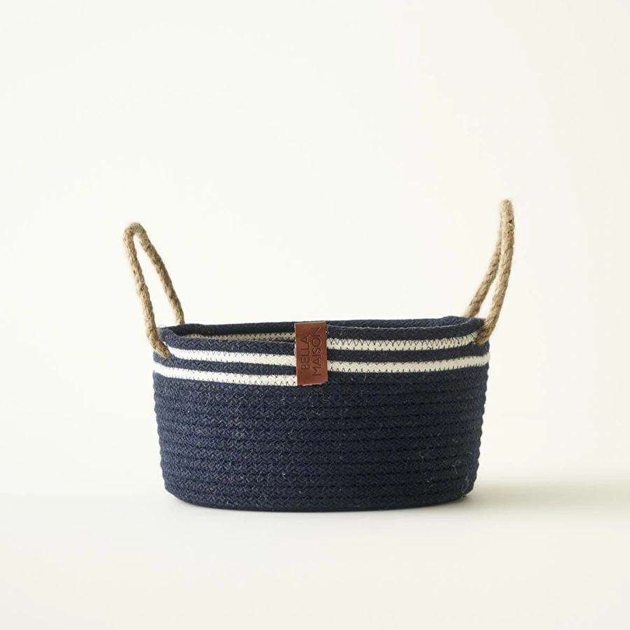 Bella Maison %100 Pamuk Valesa Kulplu Sepet Lacivert (21x21x11 Cm) Lacivert