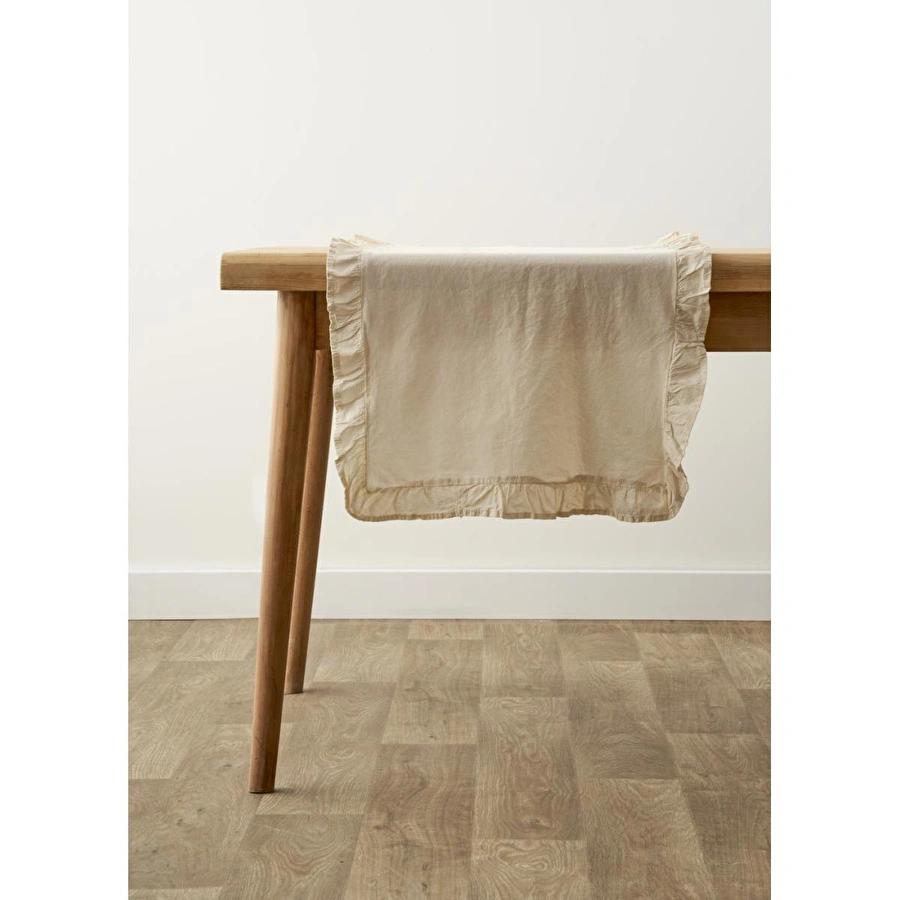 Bella Maison %100 Pamuk Elegance Fırfırlı Runner Ekru (50x150 Cm) Ekru