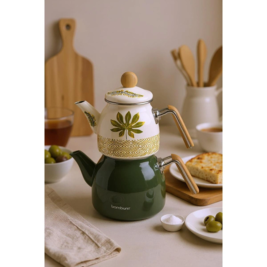 Bambum Unique Bambu Kulplu Emaye Çaydanlık Takımı Herb