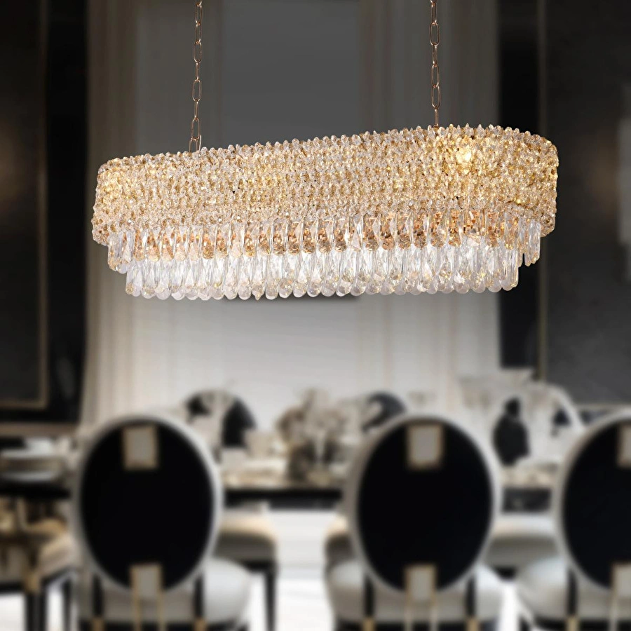 Apliqa Liana Yemek Masa Üstü Gold Kaplamalı Modern Tasarım Salon Kristal Sarkıt Avize