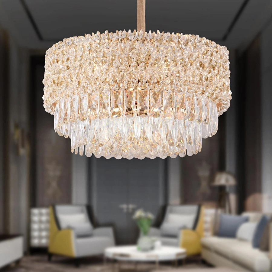 Apliqa Liana 50 Lik Gold Kaplamalı Modern Tasarım Salon Kristal Sarkıt Avize