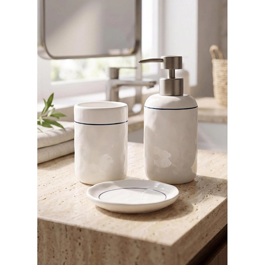 The Mia Pure Banyo Seti Beyaz Mavi 3 Parça