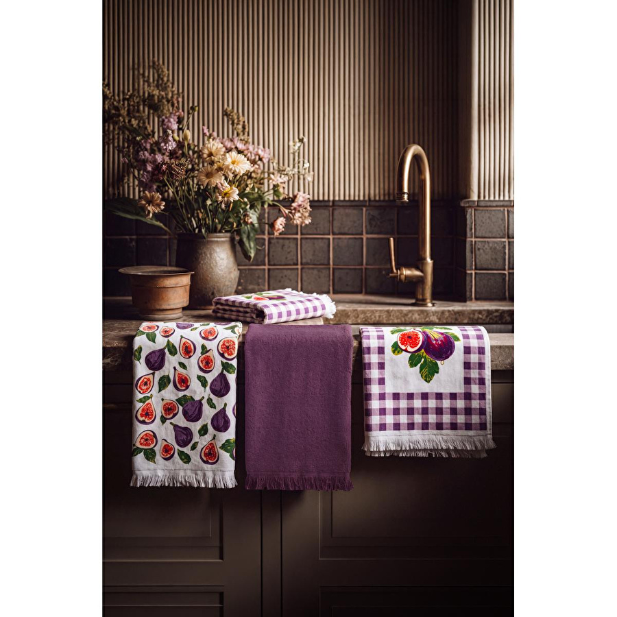 Green Black Figella 3'lü Mutfak Havlu Seti Baskılı 40x60