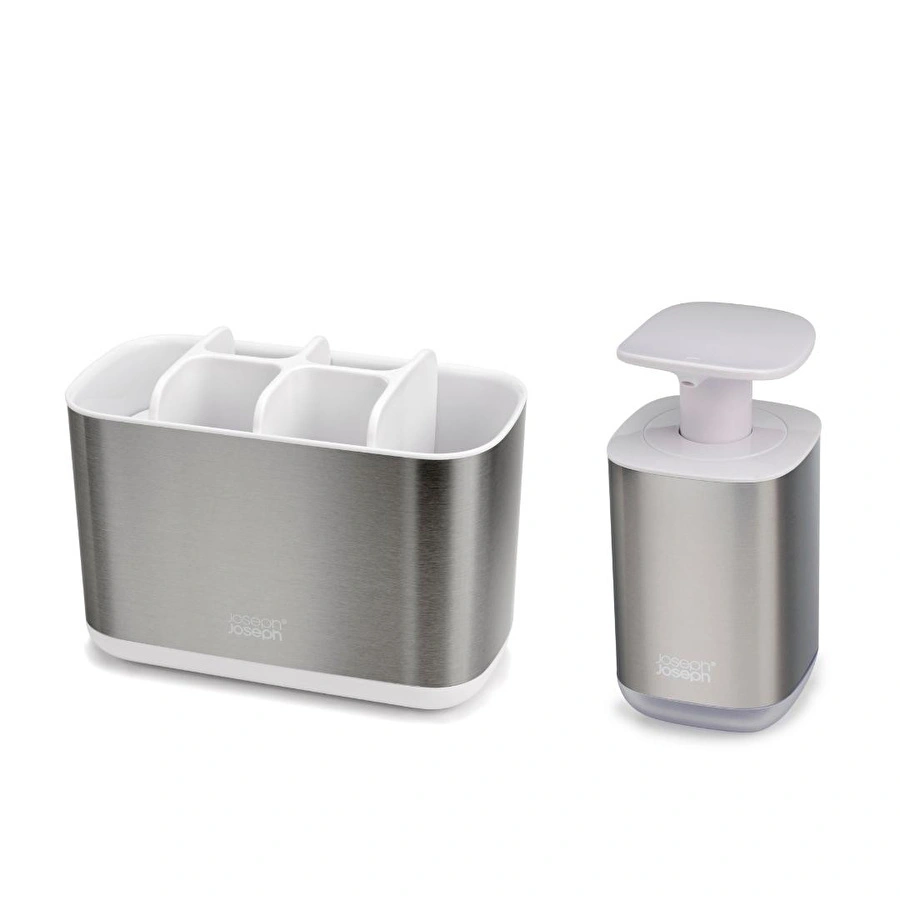 Joseph Joseph 2 Li Sıvı Sabunluk Ve Lavabo Düzenleme Seti - Beyaz Çelik