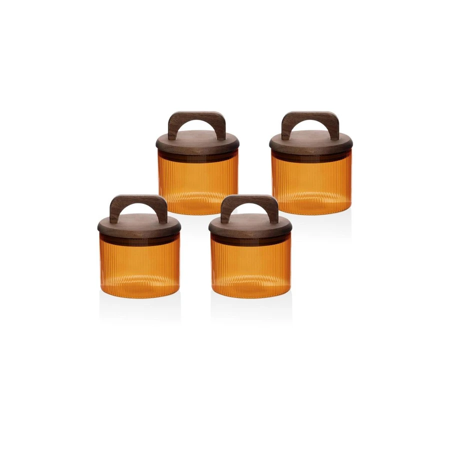 The Mia Akasya Kulplu Cam Kavanoz Seti Amber 4 Parça 350 Ml