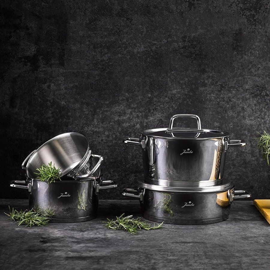 Jumbo Felix 8 Parça İndüksiyon Tabanlı Çelik Tencere Seti