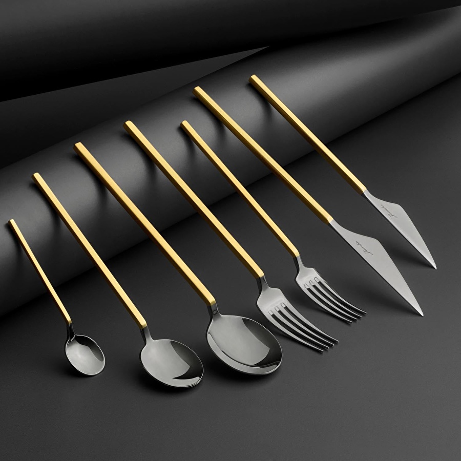Jumbo 9100 Mat Altın 84 Parça 12 Kişilik Çatal Kaşık Bıçak Takımı