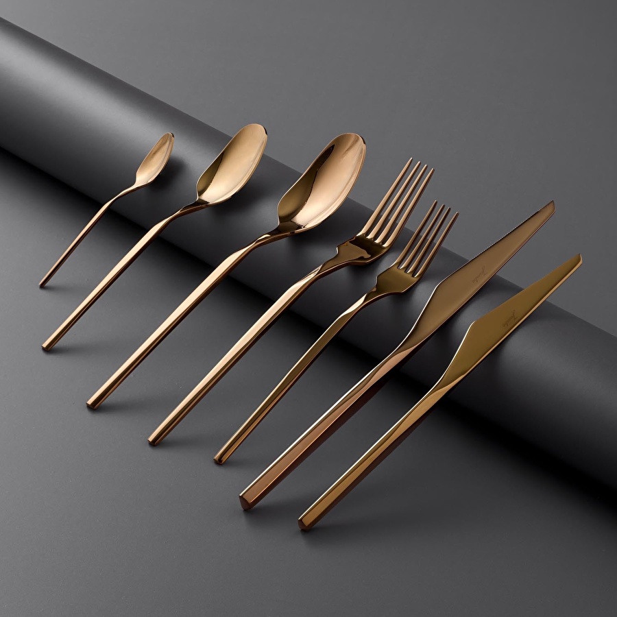 Jumbo 5100 Quartz Titanyum Bronz 12 Kişilik 84 Parça Çatal Kaşık Bıçak Seti