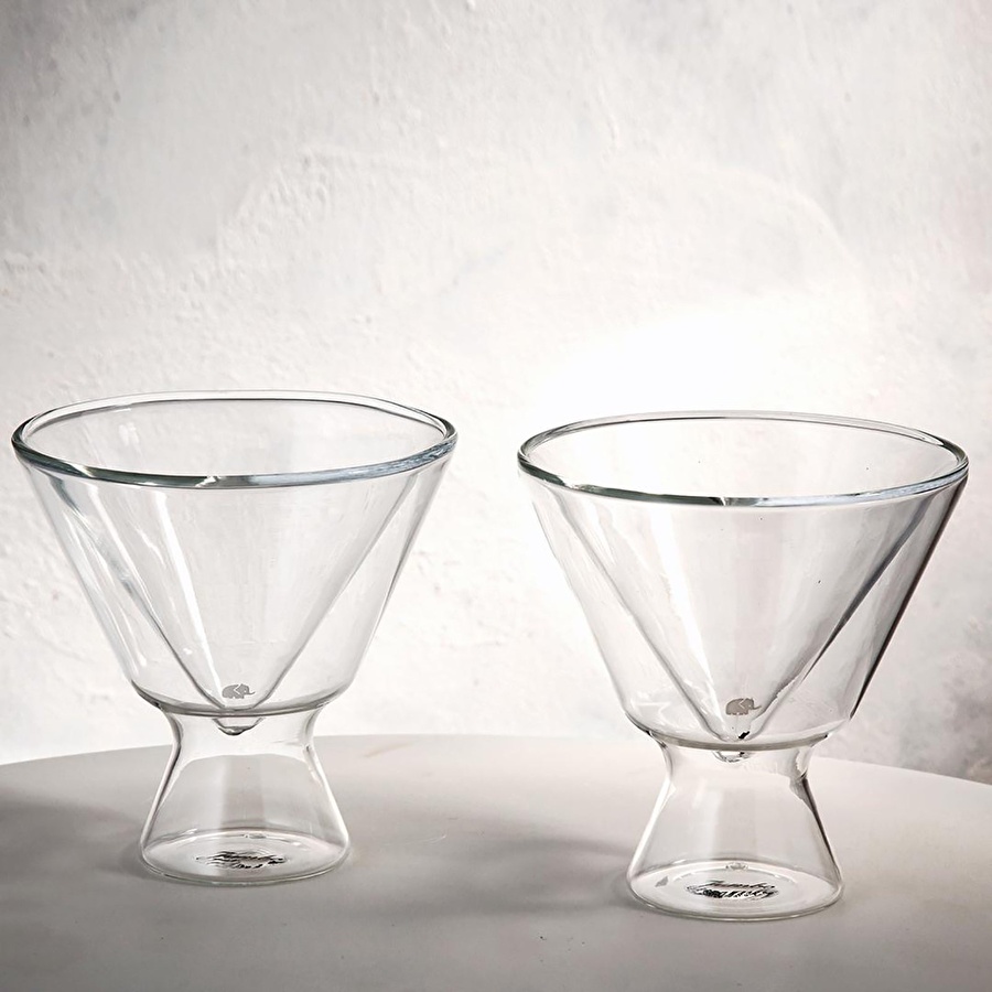 Jumbo Glory 2'Li Double Wall Çift Cidarlı V Bardak ve Tatlı Sunum Kasesi 150 Ml