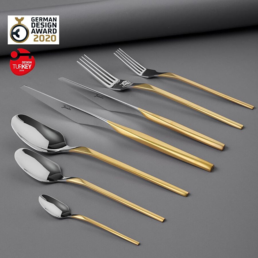 Jumbo 5100 Quartz Mat Altın 12 Kişilik 84 Parça Çatal Kaşık Bıçak Takımı