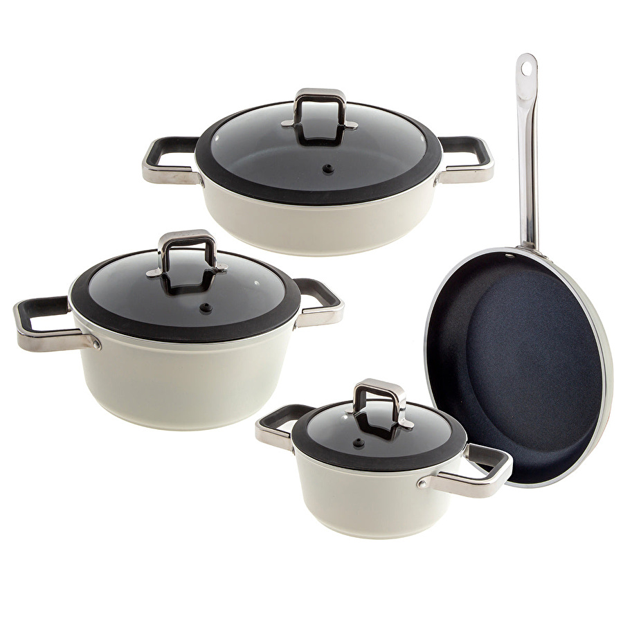 Jumbo Almond Cream 7 Parça İndüksiyon Tabanlı Diamond Tencere Seti