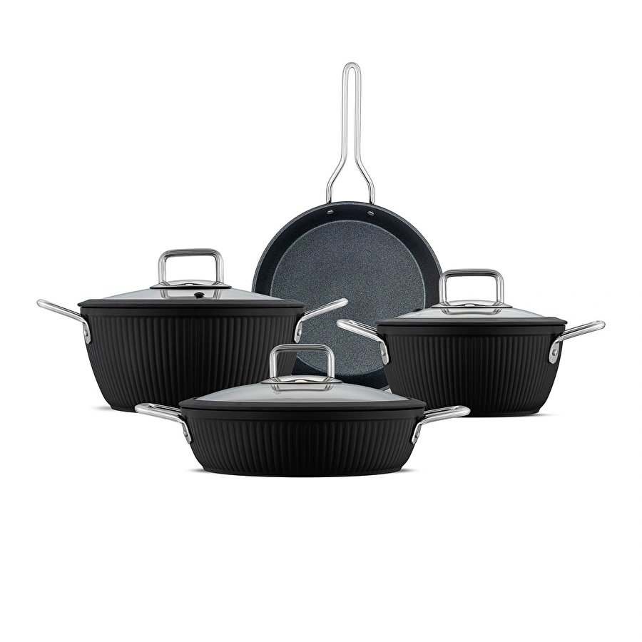 Jumbo Dublin Black 7 Parça İndüksiyon Tabanlı Granit Tencere Seti