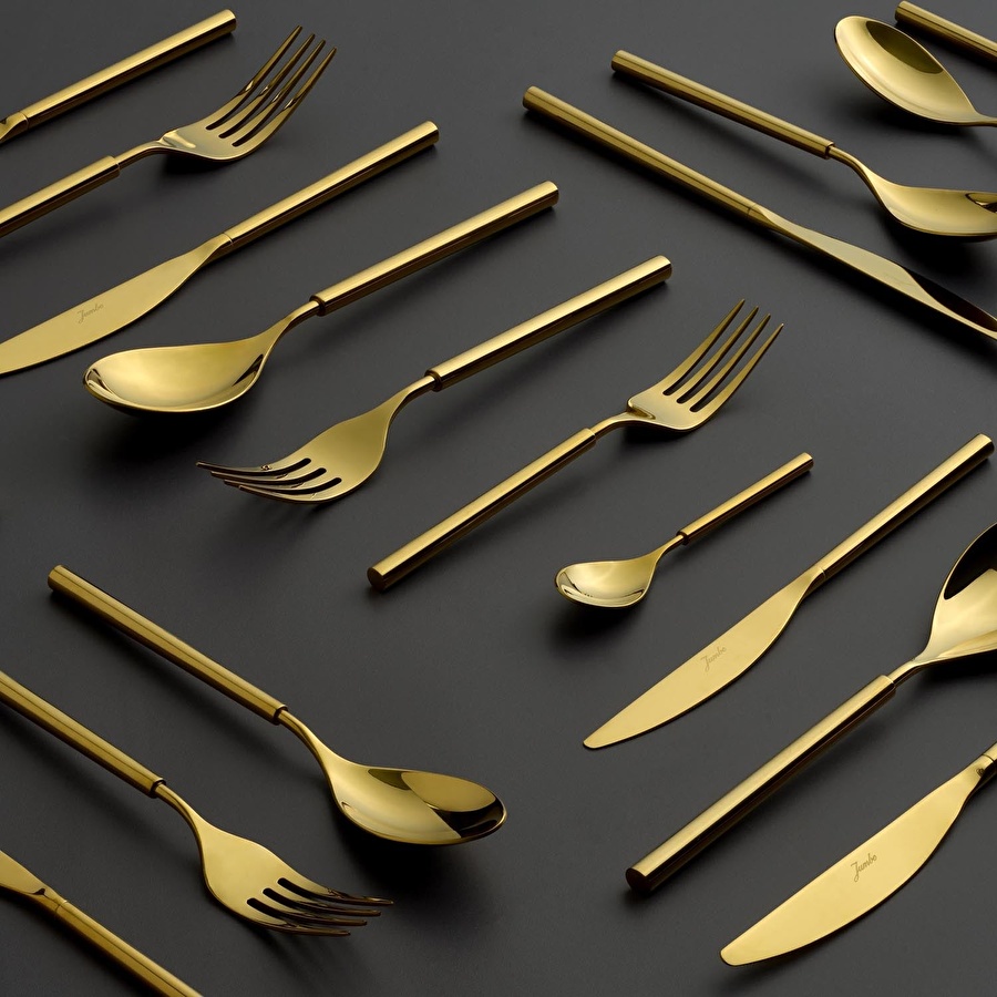 Jumbo 6000 Roller Titanyum Gold 84 Parça 12 Kişilik Çatal Kaşık Bıçak Seti