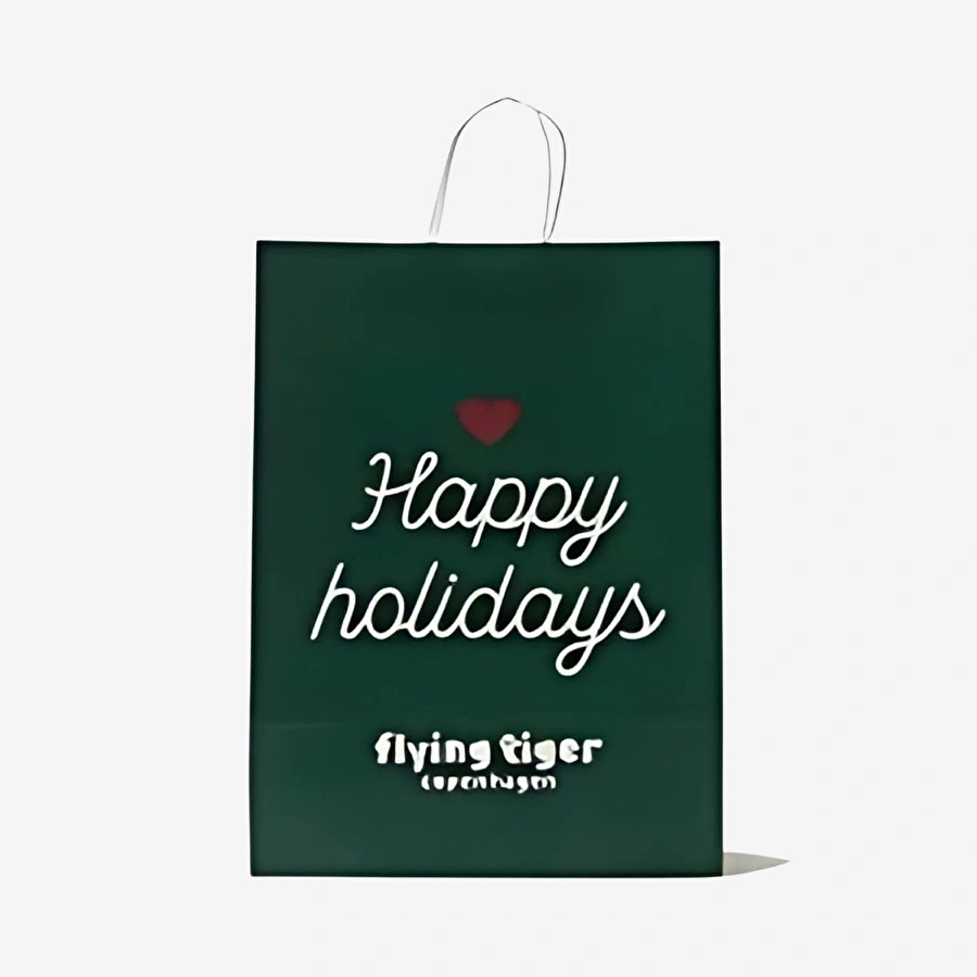 Flying Tiger Copenhagen Happy Holidays Yazılı Yeşil Karton Poşet