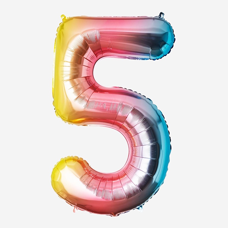 Flying Tiger Copenhagen 5 Rakamı Renkli Folyo Balon