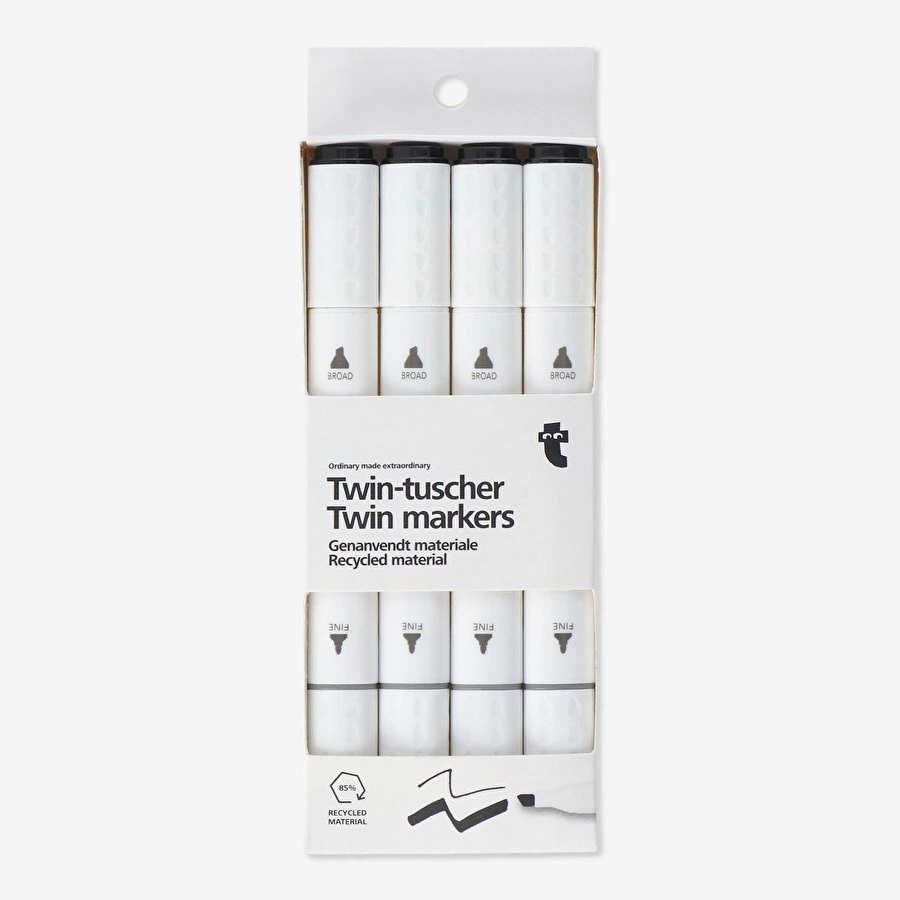 Flying Tiger Copenhagen 4'lü Siyah İki Uçlu Vurgulayıcı Kalem Seti