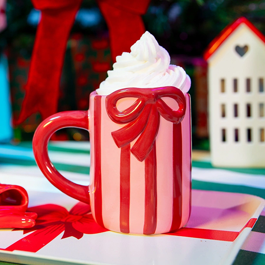 Flying Tiger Copenhagen Kurdeleli ve Çizgili Pembe Kupa