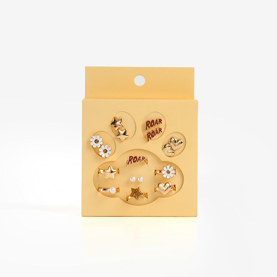 Flying Tiger Copenhagen Çocuklar İçin Gold Ayarlanabilir Yüzük ve Küpe Seti