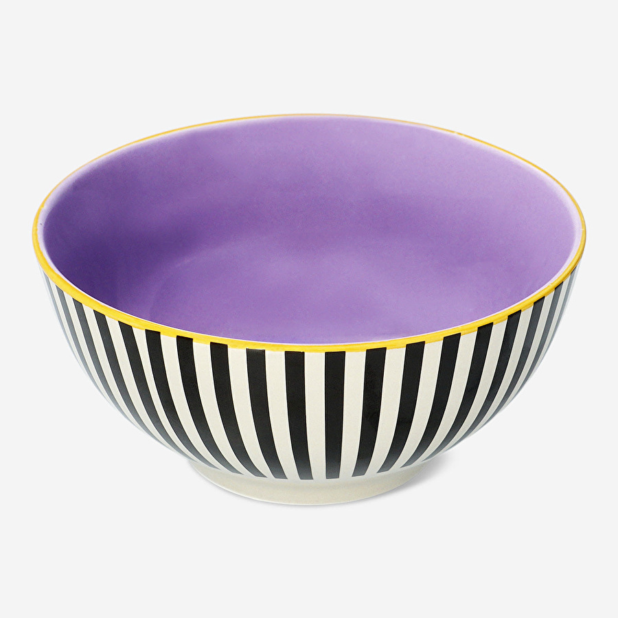 Flying Tiger Copenhagen Siyah Beyaz Çizgili Seramik Kase 13,7 cm