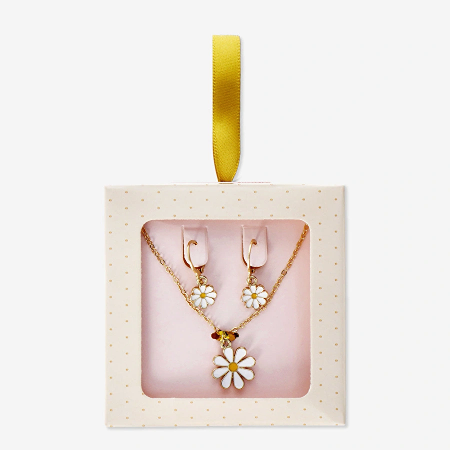 Flying Tiger Copenhagen Papatya Detaylı Küpe ve Kolye Seti