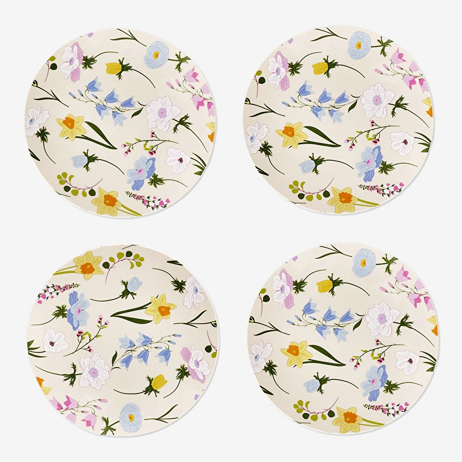 Flying Tiger Copenhagen 4'lü Bahar Çiçekleri Desenli Plastik Tabak