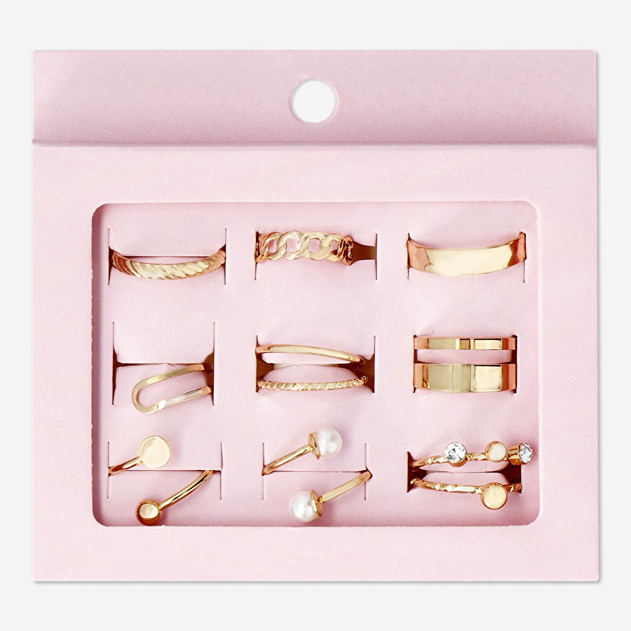 Flying Tiger Copenhagen Gold İnci Detaylı Yüzük Seti