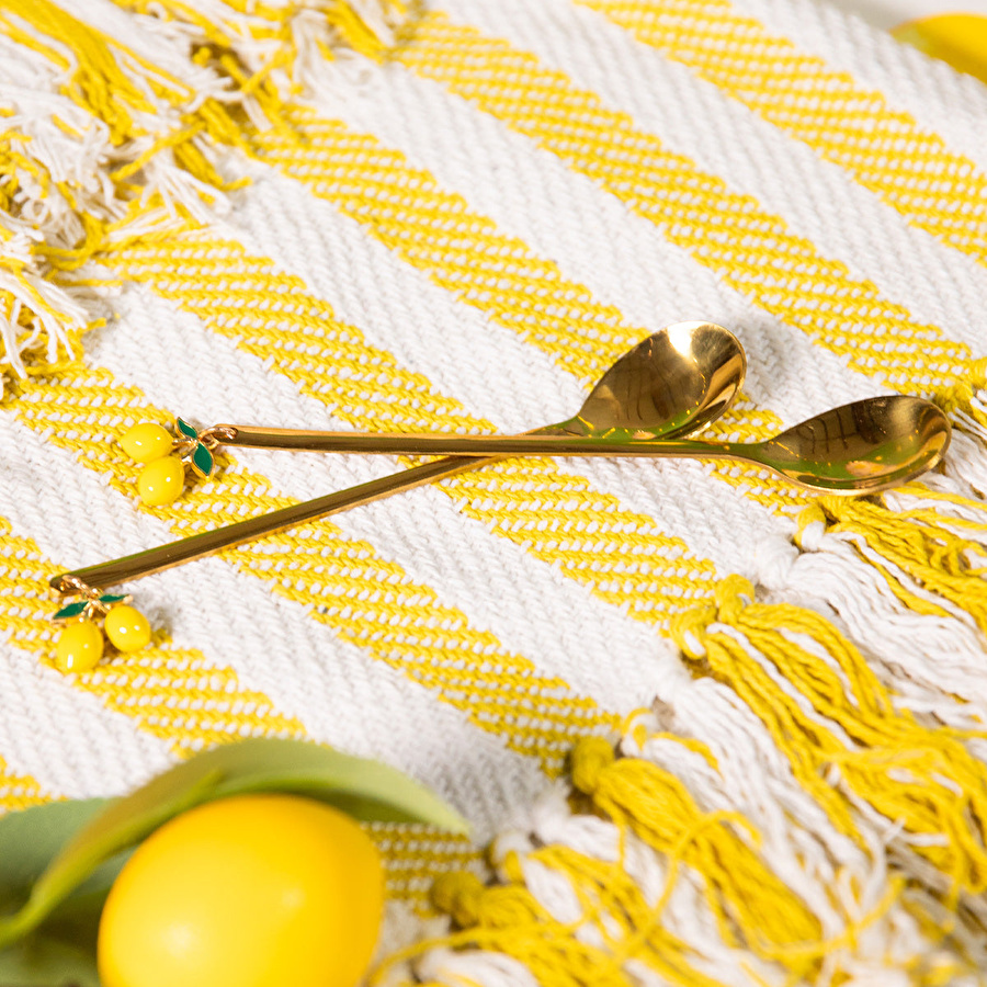 Flying Tiger Copenhagen 2'li Limon Detaylı Gold Tatlı Kaşığı