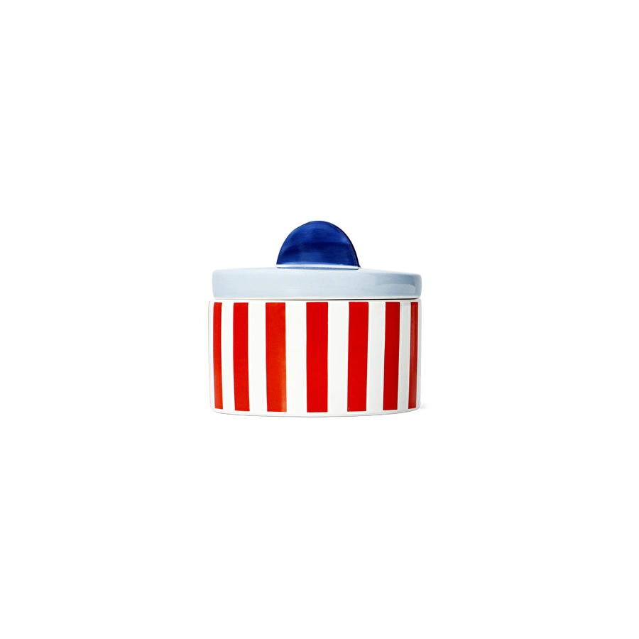 Flying Tiger Copenhagen Kırmızı Çizgili Deniz Kabuğu Kapaklı Seramik Kavanoz
