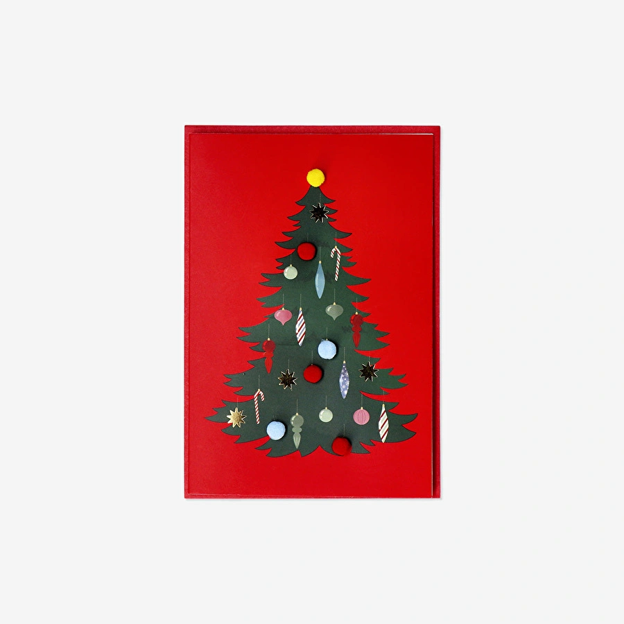 Flying Tiger Copenhagen Yılbaşı Ağacı Desenli Kırmızı Tebrik Kartı