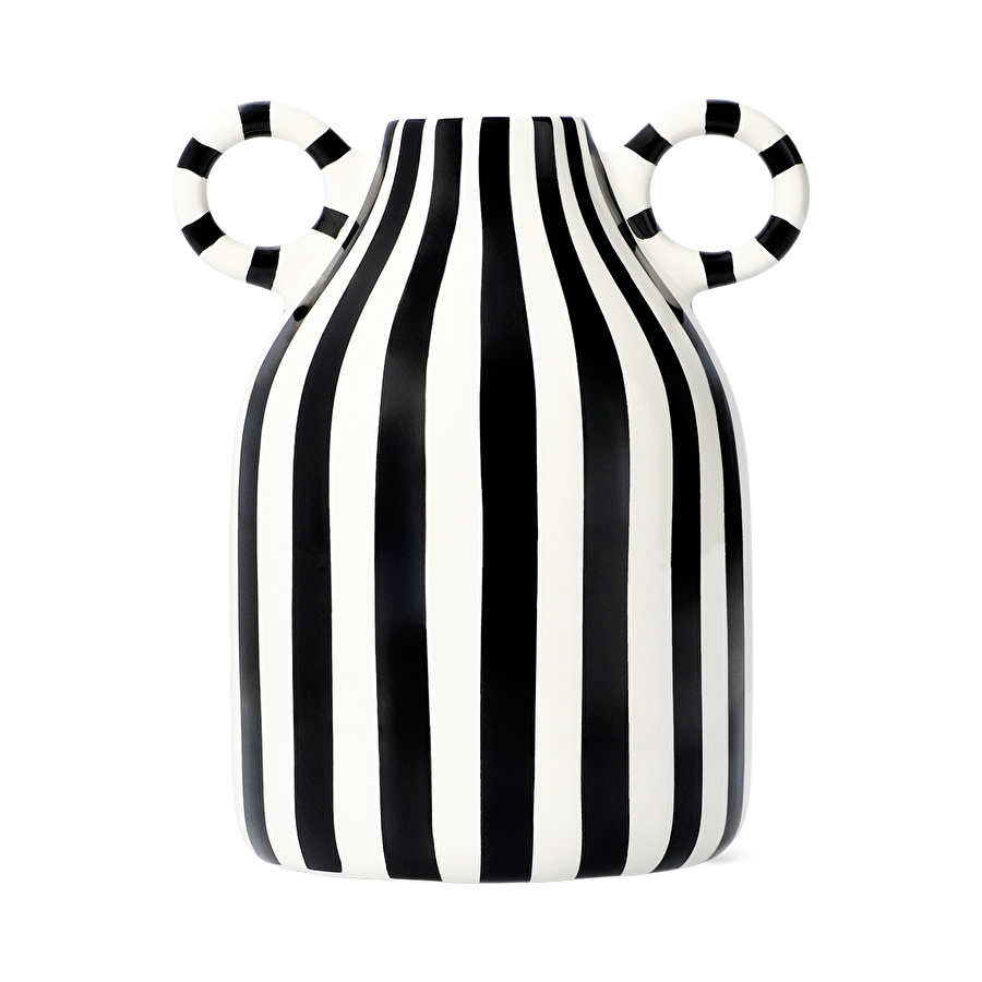 Flying Tiger Copenhagen Siyah Beyaz Çizgili Seramik Vazo