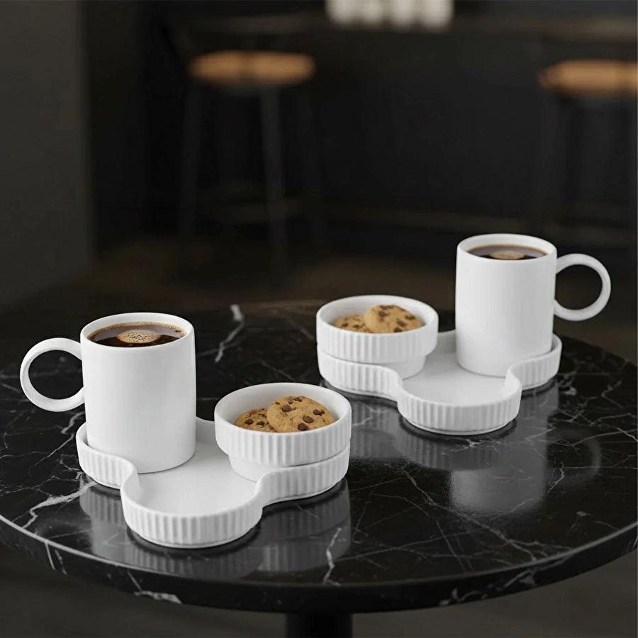 Jumbo Trigon Beyaz 2 Kişilik Kahve Fincan Takımı