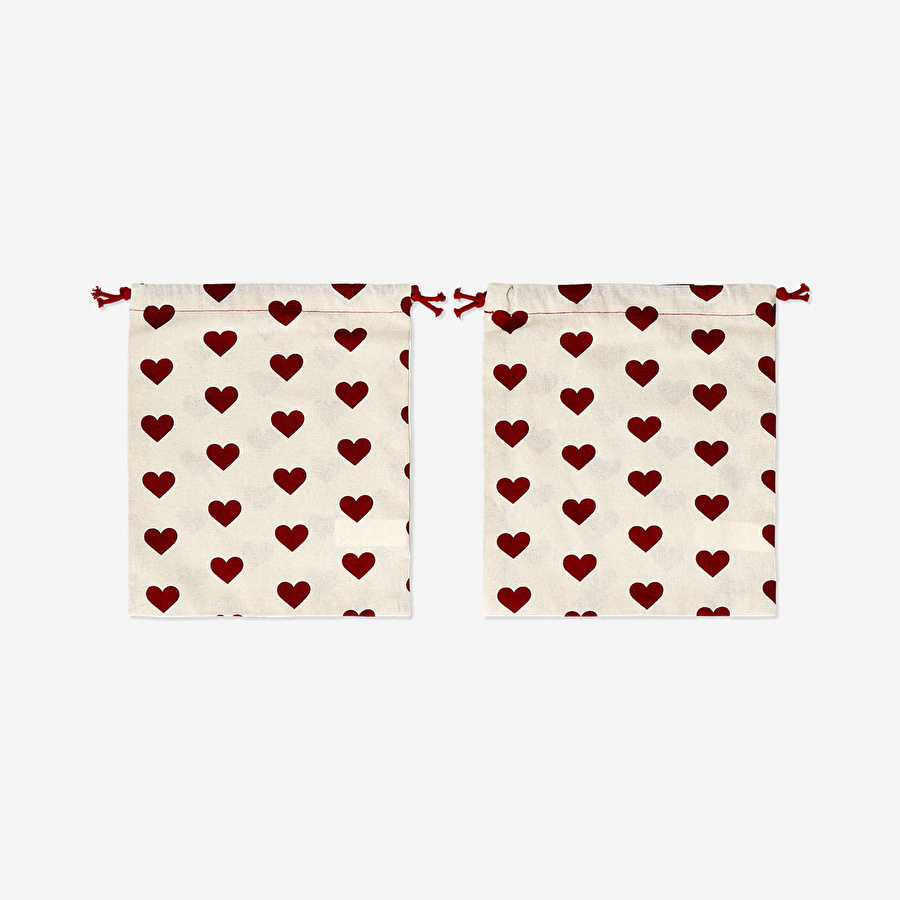 Flying Tiger Copenhagen 2'li Kırmızı Kalpli Kumaş Hediye Çantası