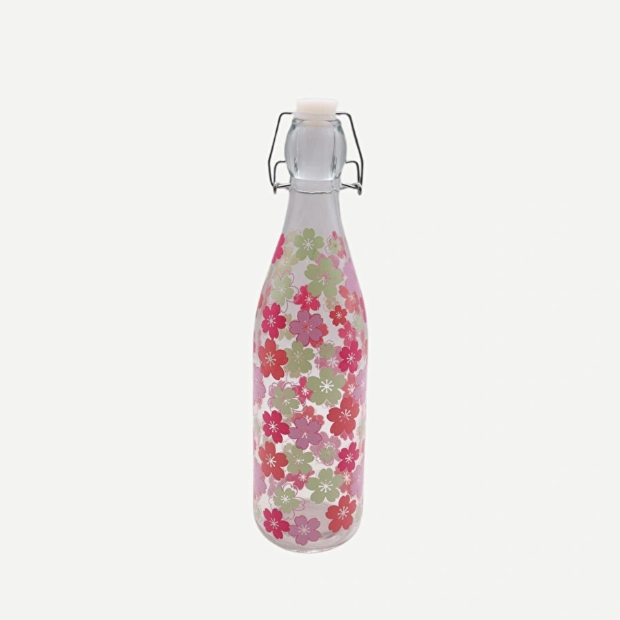 Flying Tiger Copenhagen Pembe Çiçekli Cam Şişe 500 ml
