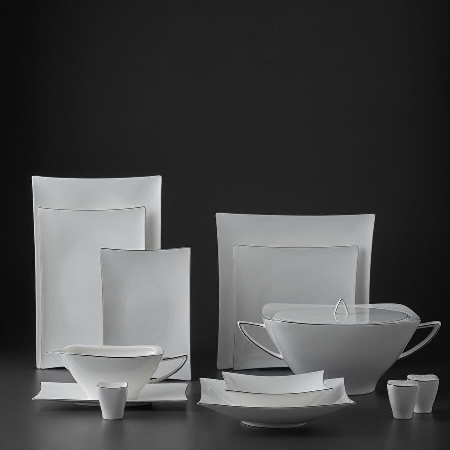 Jumbo Wind Platin 64 Parça 12 Kişilik Kare Yemek Takımı