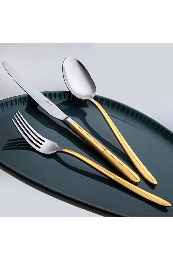 Jumbo 9401 Altın 12 Kişilik 84 Parça Gold Çatal Kaşık Bıçak Seti